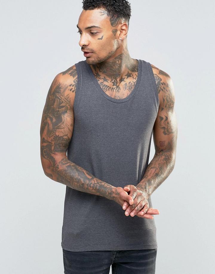 Asos Muscle Tank In Charcoal - Charcoal