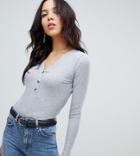 Vero Moda Tall Button Down Rib Top - Gray