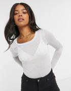 Cotton: On Long Sleeve Top In White-gray