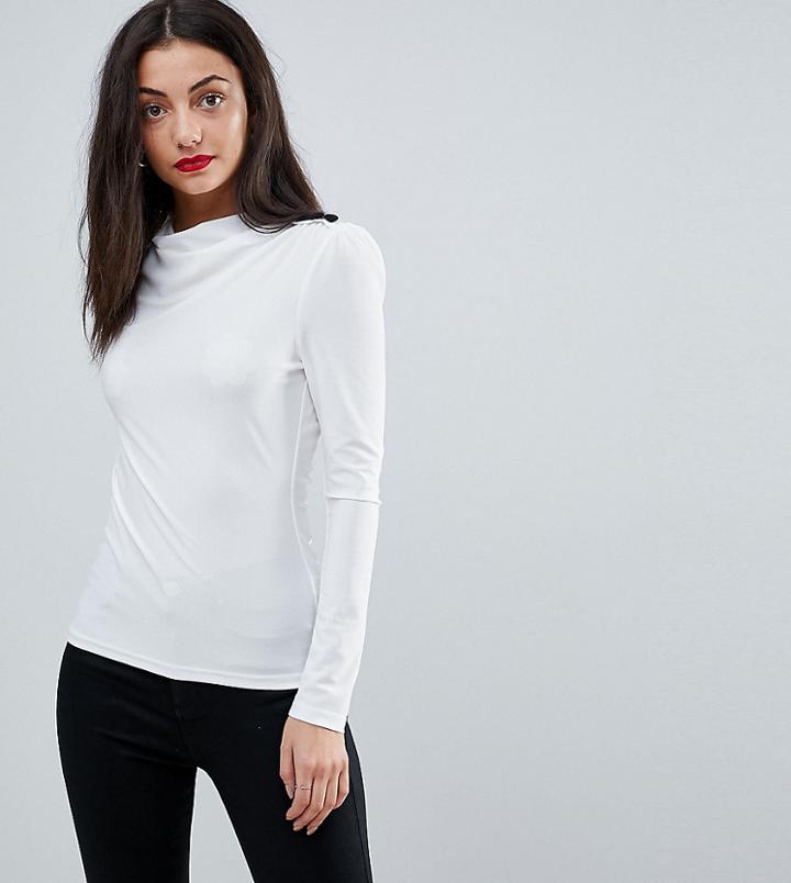 Asos Tall High Drape Neck Top With Button Detail - White