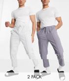 Asos Design 2-pack Slim Chinos With Elastic Waist And Pintuck In Stone And Gray - Save-multi