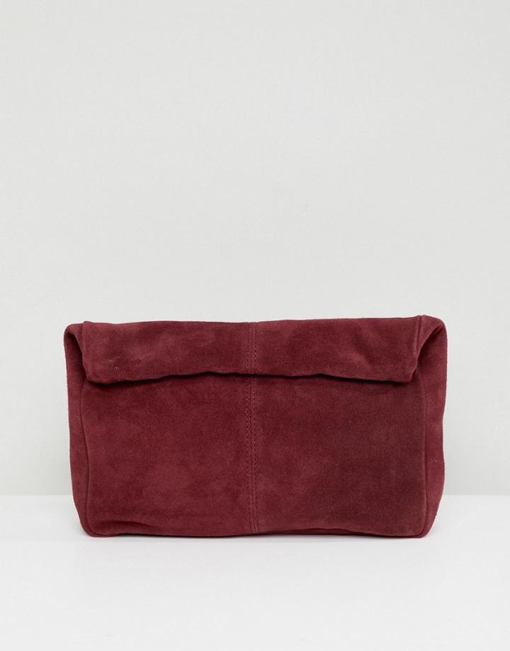 Asos Design Suede Soft Roll Top Clutch Bag - Red