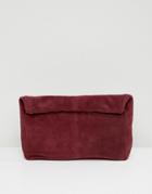 Asos Design Suede Soft Roll Top Clutch Bag - Red