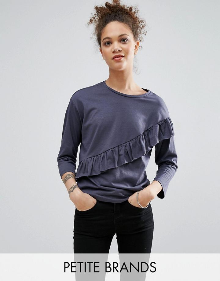 New Look Petite Asymmetric Frill Top - Gray
