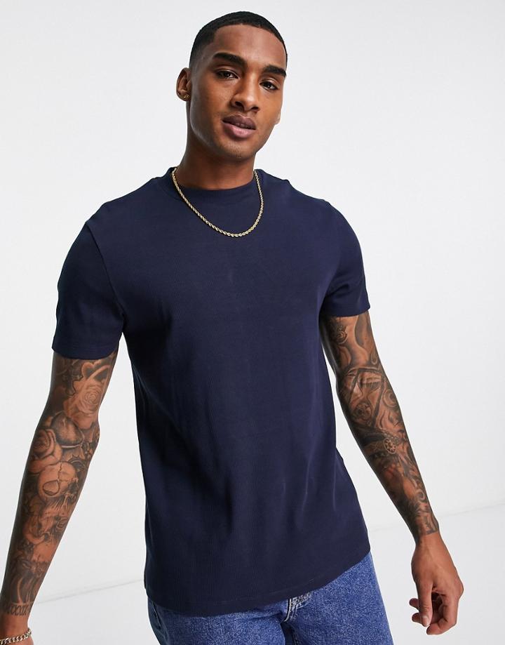 Asos Design Rib T-shirt In Navy