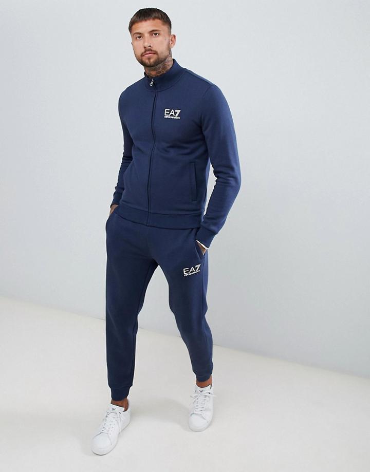 Ea7 Train Core Id Fleece Zip-thru Logo Tracksuit Set In Navy - Navy