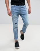 Yourturn Skinny Jeans In Blue With Distressing - Blue