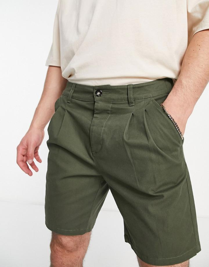 Asos Design Chino Cigarette Shorts In Dark Khaki-green