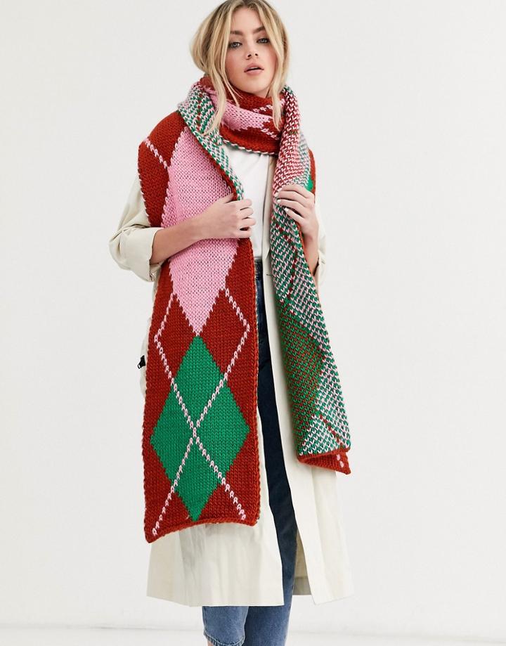 Asos Design Knitted Argyle Long Scarf-multi