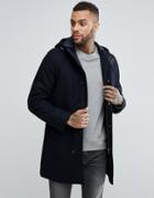 Le Shark Wool Mix Hooded Parka - Navy