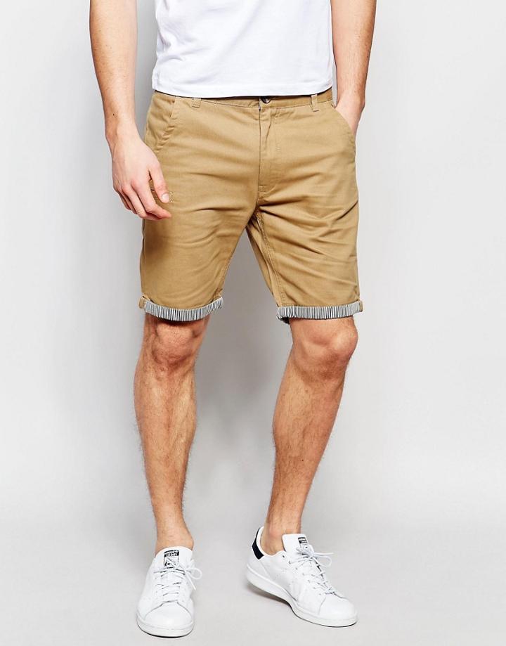 Brave Soul Chino Shorts Stripe Turn Up - Beige