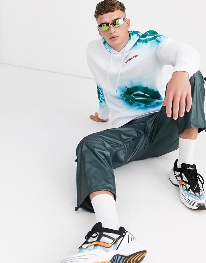 Asos Design Hoodie With Embroidery In White With Tie Dye Detail
