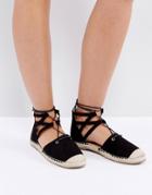 Truffle Collection Glitter Lace Up Espadrille - Black