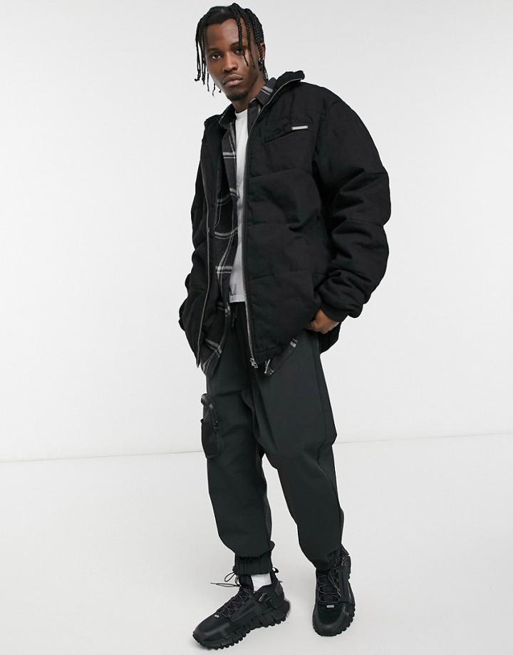 Liquor N Poker Denim Puffer Jacket In Washed Black