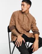 Asos Design 90s Oversized Washed Denim Shirt In Brown