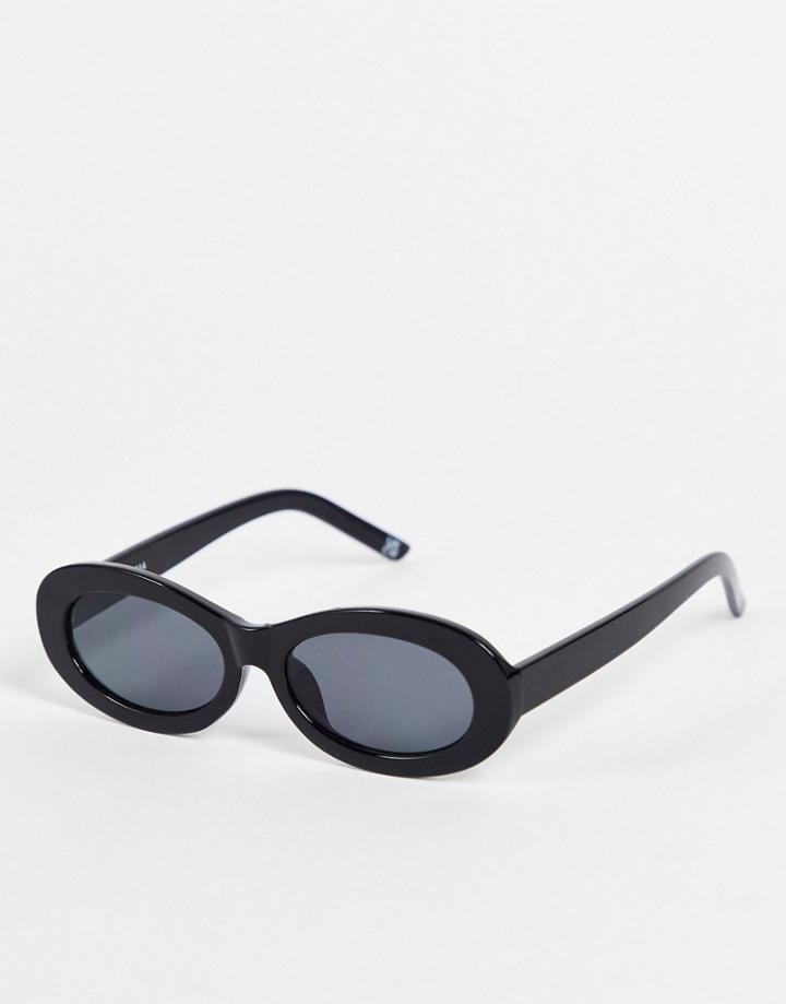Asos Design Oval Sunglasses In Shiny Black