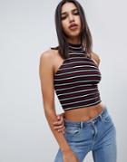 Asos Design Ribbed Crop Turtleneck In Stripe - Multi