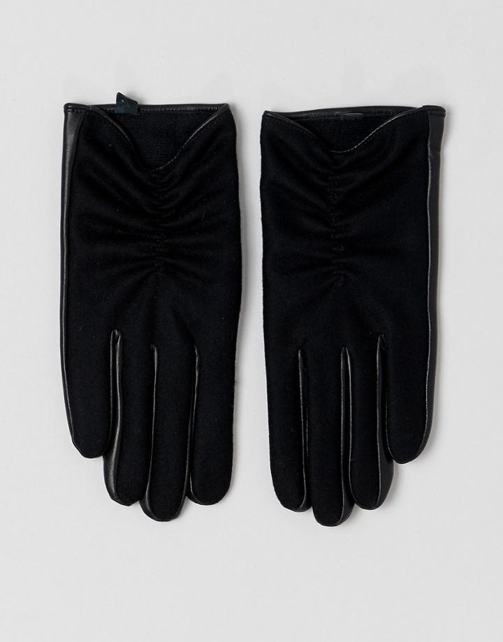 Asos Design Wool And Leather Mix Glove - Black