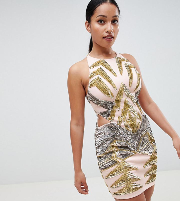 Asos Design Petite Cut Out Embellished Mini Dress - Pink