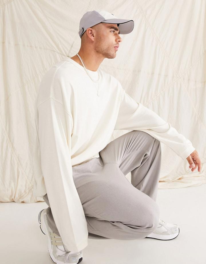 Asos Design Long Sleeve Oversized T-shirt In Undyed Fabric-white