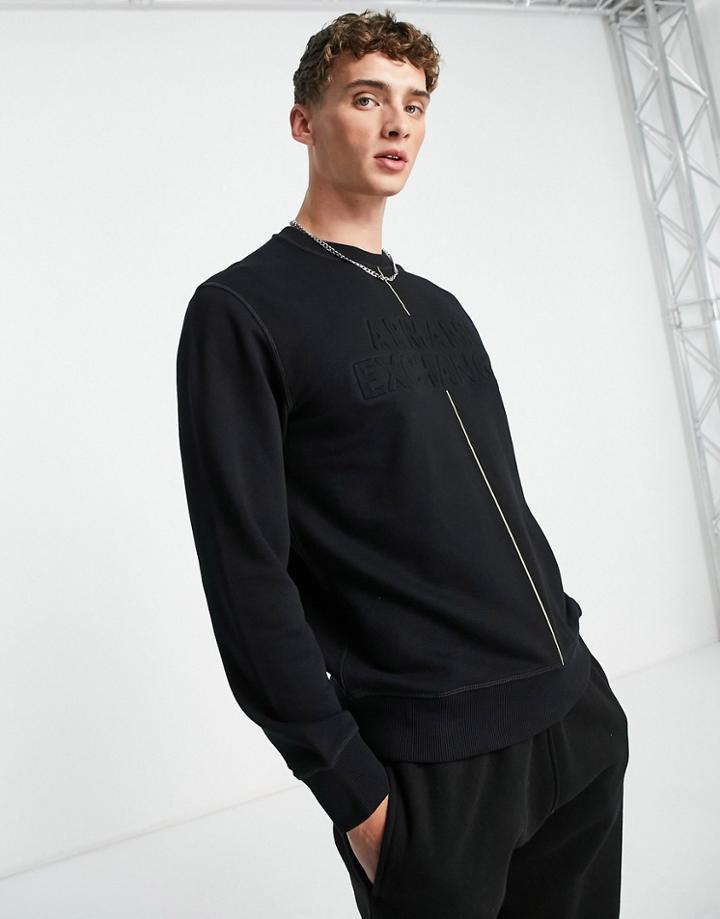 Armani Exchange Crew Neck Sweatshirt With Debossed Logo In Black