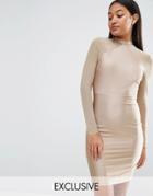Naanaa Bodycon Dress With Mesh Sleeves - Brown