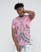 Jaded London Longline T-shirt With All Over Kaleidascope Print - Pink