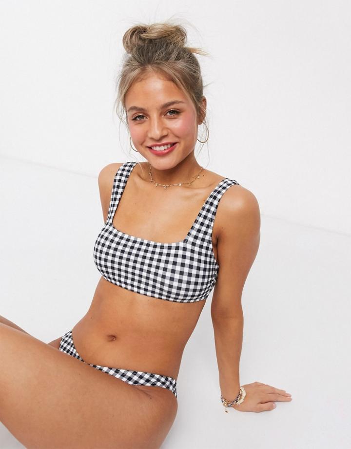 New Look V Bikini Bottoms In Gingham-black