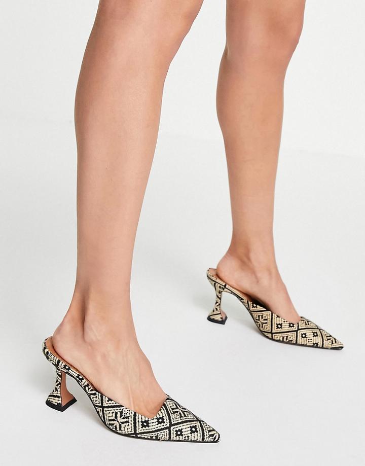 Asos Design Sherlock Mid Heel Mules In Black And White-multi