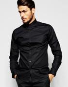 Noak Grandad Shirt In Super Skinny Fit - Black