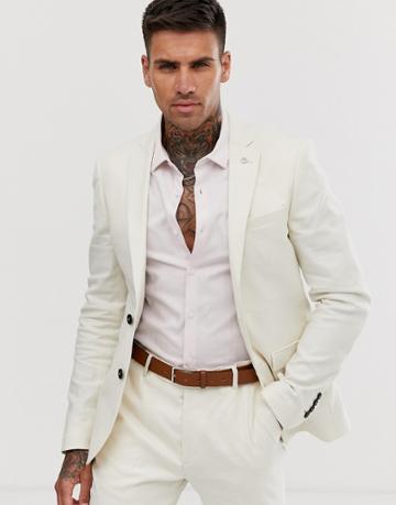 Avail London Linen Skinny Fit Suit Jacket In Stone - Stone
