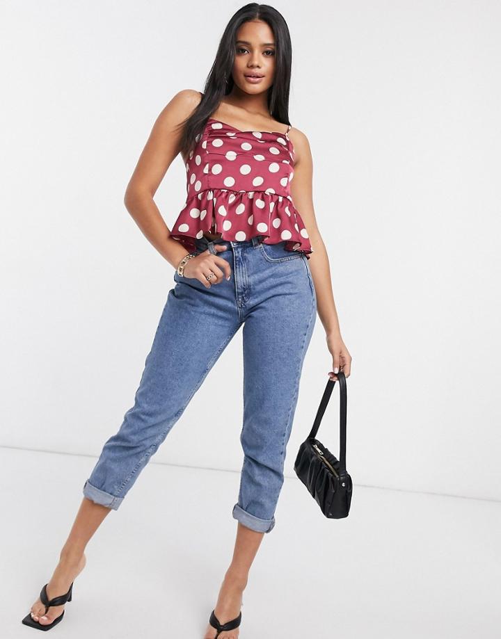 Missguided Peplum Cami Top In Polka Dot-multi