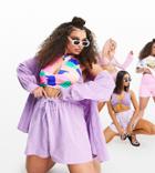 Asos Design Curve Textured Beach Shorts In Lilac-purple