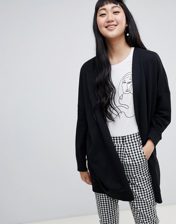 Monki Longline Jersey Cardigan In Black - Black