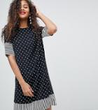 Y.a.s Tall Spot & Stripe Shift Dress - Multi