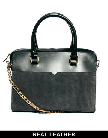 Asos Leather Bowler Bag With Front Slip Pocket