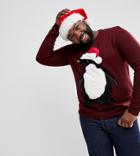 Threadbare Plus Furry Penguin Holidays Sweater - Red
