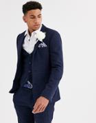 Asos Design Wedding Super Skinny Suit Jacket In Blue Wool Blend Mini Check-blues