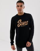 Only & Sons Large Logo Crew Neck Sweat In Black - Black