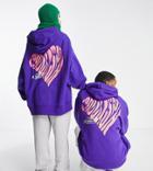 Collusion Unisex Oversized Hoodie With Logo Heart Print In Purple Acid Wash