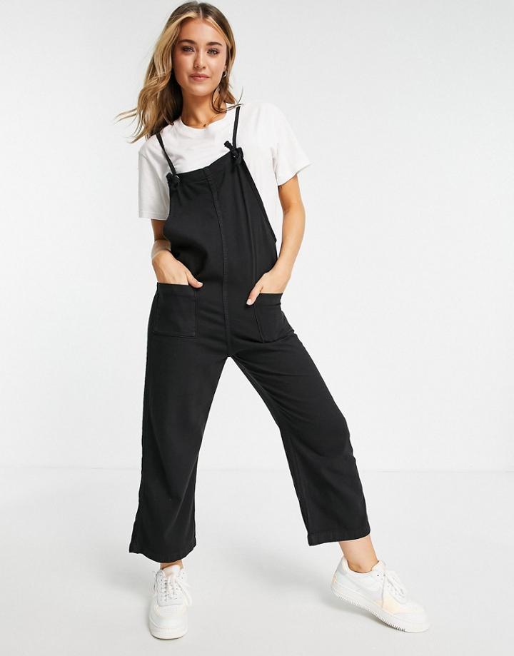 Monki Mona Organic Cotton Denim Overalls In Black