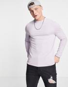 Asos Design Long Sleeve T-shirt With Crew Neck In Light Purple