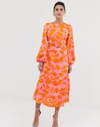 Asos Design Wrap Front Midi Dress With Cutout In Floral Print - Multi