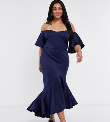 True Violet Plus Bardot Midi Dress With Pephem In Navy