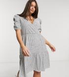 Vero Moda Curve Midi Wrap Dress With Puff Sleeves In White Check-multi
