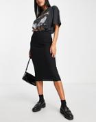 River Island Ribbed Tube Midi Skirt In Black