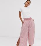 Asos Design Tall Smocking Detail Wide Leg In Red Stripe-multi