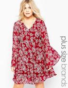 Brave Soul Plus Shift Dress With Bell Sleeves - Wine
