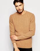 Asos Lambswool Rich Cable Knit Sweater - Camel