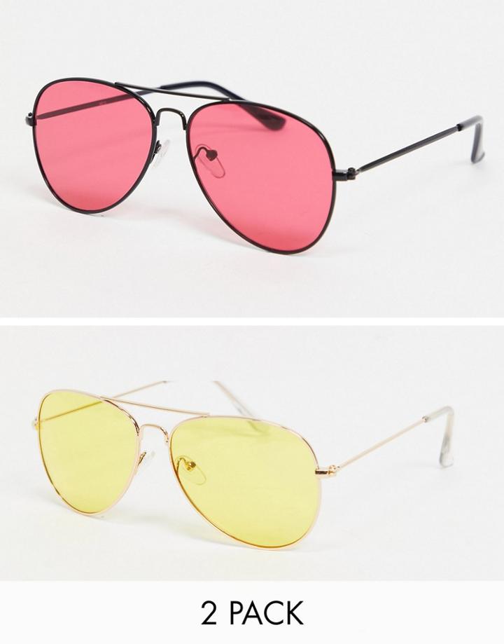 Madein. 2 Pack Colored Aviator Sunglasses-multi